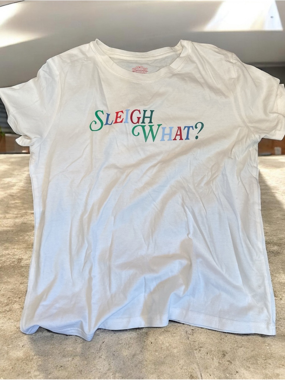 Wondershop White Tee with Multicolor 'Sleigh What?' Graphic